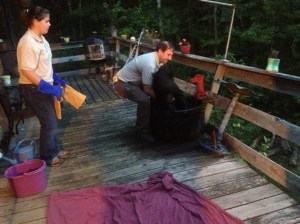 Mark lifting 150+ lb bear from the bird bath